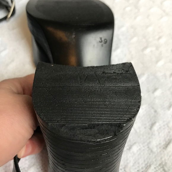 VTG Y2K Chunky Block Heel Sandals Black Leather Ankle Strap 39/9 Square Toe - Picture 8 of 8